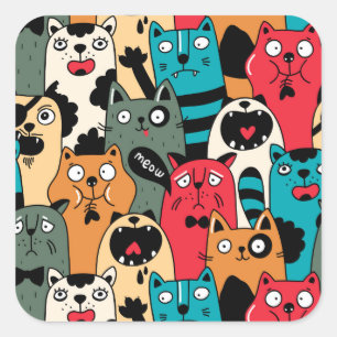 Adesivo Quadrado A multidão de gatos
