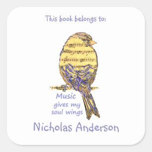 Adesivo Quadrado A música bonito do pássaro dá o Bookplate das