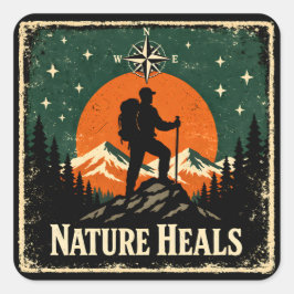 Adesivo Quadrado A Natureza Cura – Bem-Estar ao Ar Livre Mindfulnes
