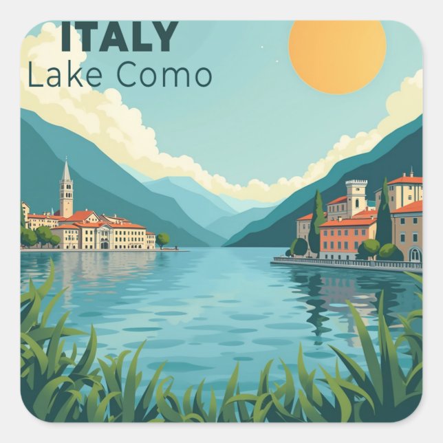 Adesivo Quadrado A Nostalgic Classic Travel Poster – Italy Lake Com (Frente)