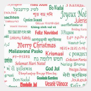 Adesivo Quadrado A paz coexiste Feliz Natal feliz muitas línguas
