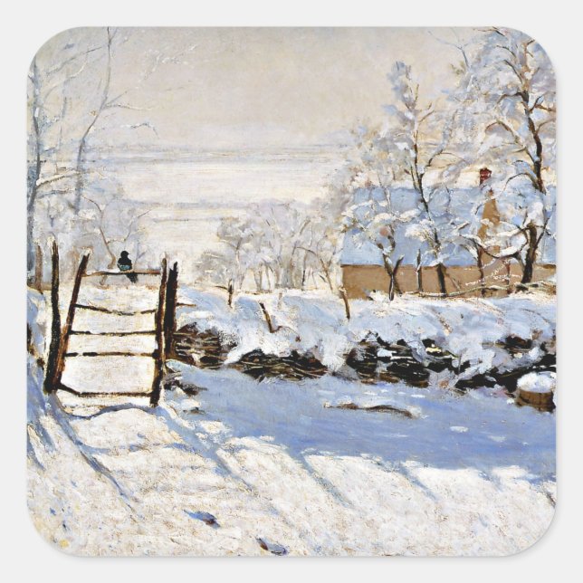 Adesivo Quadrado A pintura de Claude Monet, A Magpie, (Frente)
