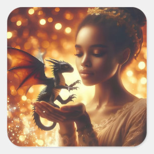 Adesivo Quadrado a princess and her baby dragon