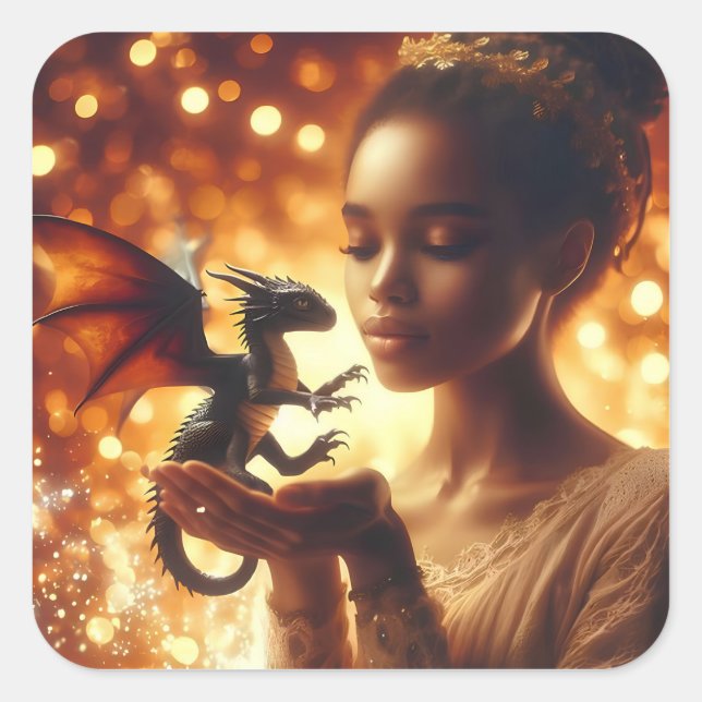 Adesivo Quadrado  a princess and her baby dragon (Frente)