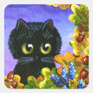 Adesivo Quadrado A queda bonito do gato preto deixa Creationarts