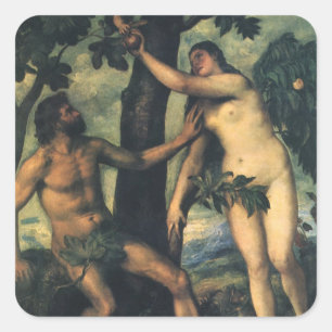 Adesivo Quadrado A queda do homem; Adam e Eve por Titian
