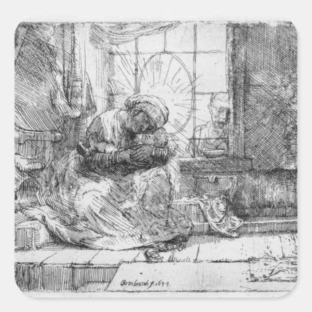 Adesivo Quadrado A Santa Família com um gato, 1654 (Frente)