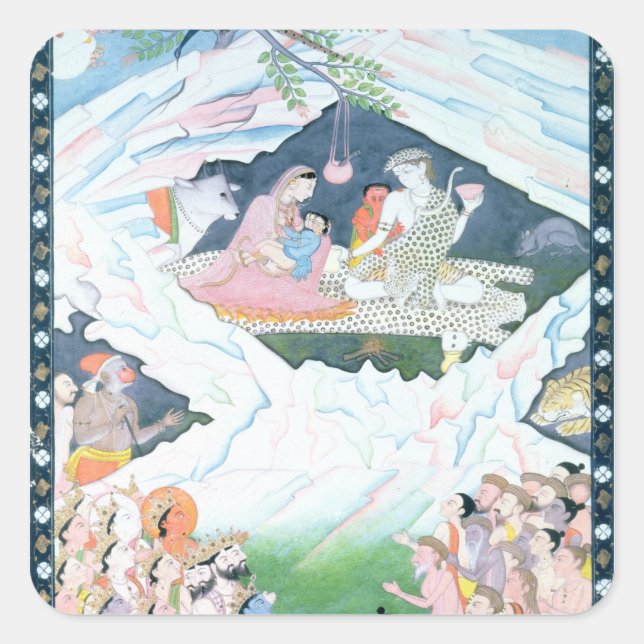 Adesivo Quadrado A Santa Família de Shiva e Parvati (Frente)