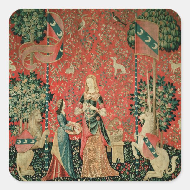 Adesivo Quadrado A Senhora e o Unicórnio: "Cheira" (Frente)