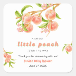 Adesivo Quadrado A Sweet Little Peach Fruit Baby Shower Thank You 