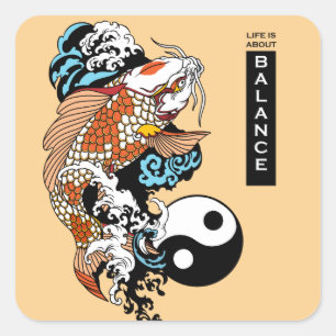 Adesivo Quadrado a vida é sobre equilíbrio. peixe-carpa japonês