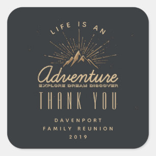 Adesivo Quadrado A vida é uma Adventure Mountain Sunrays Obrigado