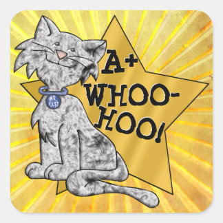 Adesivo Quadrado A+ Whoo-Hoo! Gato de cinza, Estrela Dourada, Recom