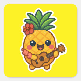 Adesivo Quadrado Abacaxi Kawaii sorridente - Tropical
