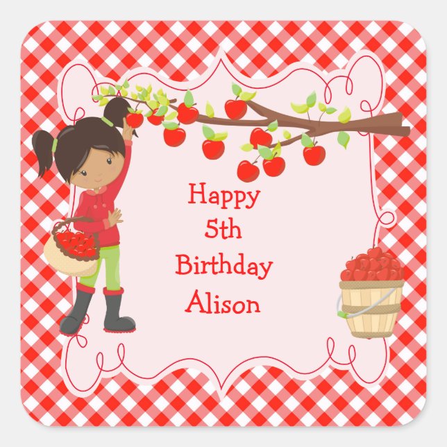 Adesivo Quadrado Abaixo Autumn Apple Picando Afro-Americano (Frente)