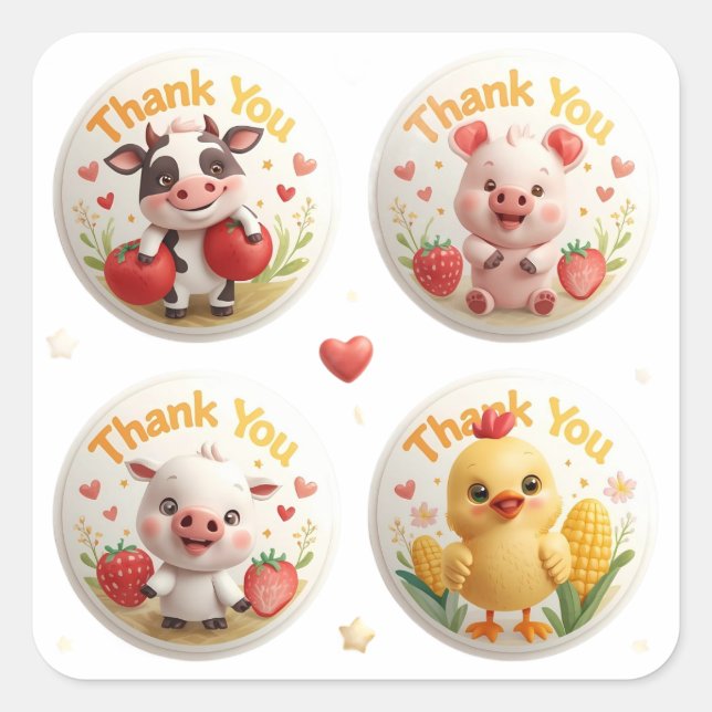 Adesivo Quadrado Abaixo na Fazenda - Bonitinho, obrigado, palitos (Frente)