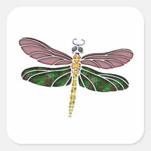 Adesivo Quadrado Abalone Shell e Dragonfly de vidro