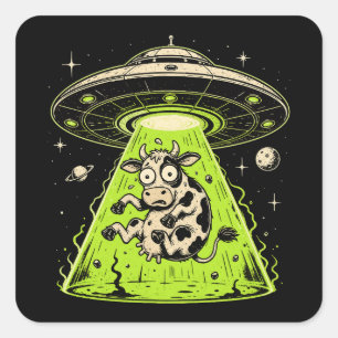 Adesivo Quadrado Abdução de Vaca Alienígena Weirdcore Surreal