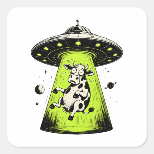 Adesivo Quadrado Abdução de Vaca Alienígena Weirdcore Surreal