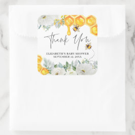 Adesivo Quadrado Abeja Bumble de Mel floral | Favor de Chuveiro de