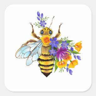 Adesivo Quadrado Abeja flor com plantas silvestres