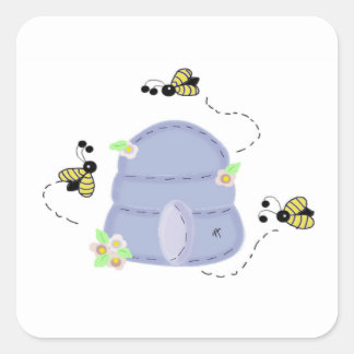 Adesivo Quadrado Abejas y una colmena azul