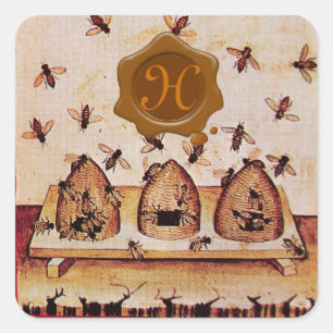 ADESIVO QUADRADO ABELHA DE MEL, MONOGRAMA DE SEAL DE CERA MARAVILHO