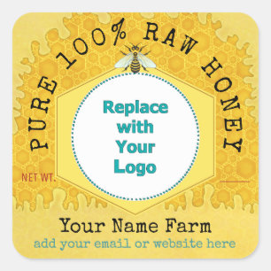 Adesivo Quadrado Abelha do favo de mel do logotipo   do Apiary do