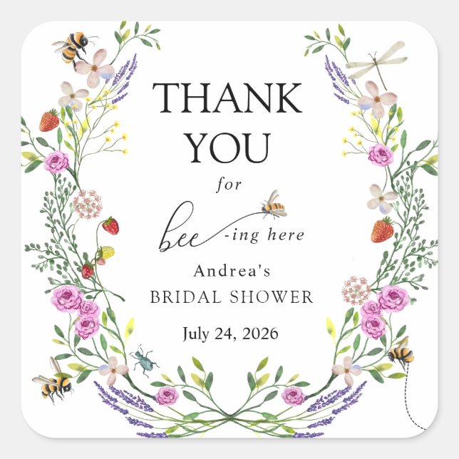 Adesivo Quadrado Abelha Mel | Obrigado Favor (Frente)