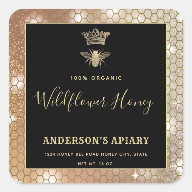 Adesivo Quadrado Abelha-rainha da moda de mel (Frente)