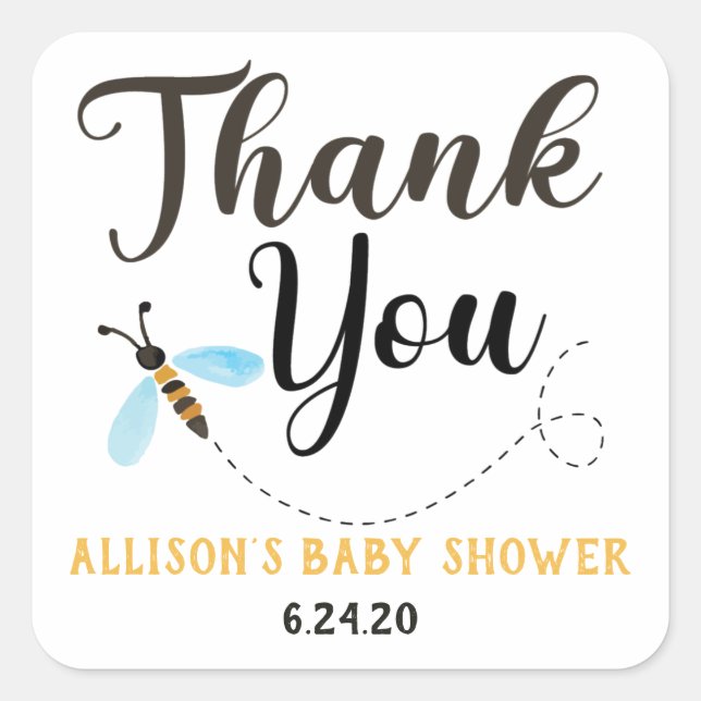 Adesivo Quadrado Abelhas De Aquarela Agradeço-Lhes Vinhetas (Frente)
