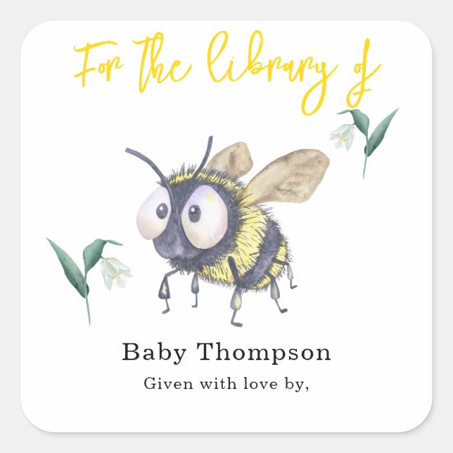 Adesivo Quadrado Abelhas de Aquarela - para a biblioteca de (Frente)