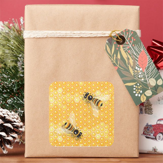 Adesivo Quadrado Abelhas de Mel no Padrão de Bright Honeycomb (Criador carregado)