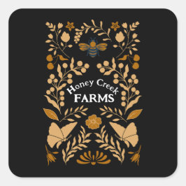 Adesivo Quadrado Abelhas de mel ou rótulos preto e Dourado