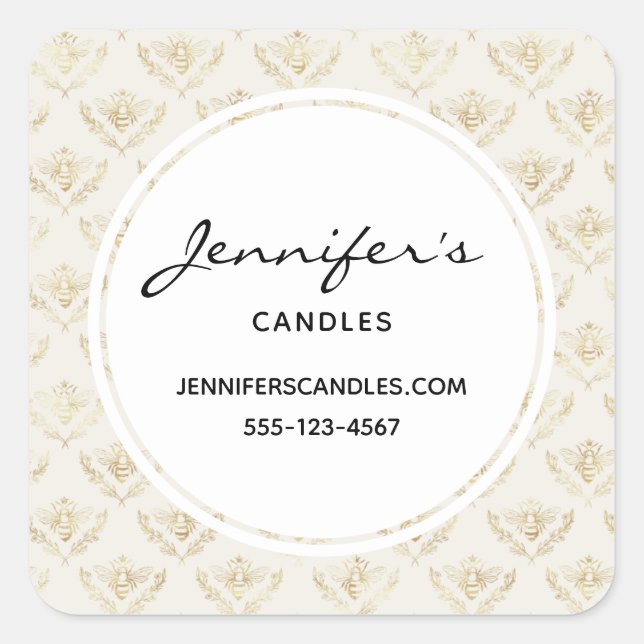 Adesivo Quadrado Abelhas de ouro com um negócio de padrão-coroa (Frente)