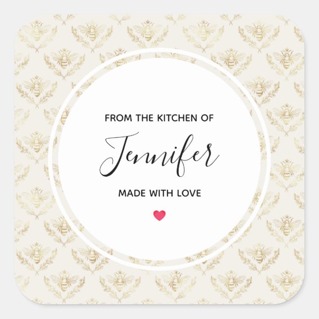 Adesivo Quadrado Abelhas de ouro com uma Cozinha de Padrão Coroa (Frente)