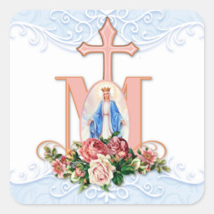 Adesivo Quadrado Abençoada Virgem Maria Rosas Religiosas Católica