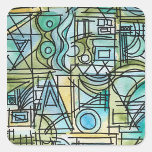 Adesivo Quadrado Abertura-Arte Geométrica Moderna em Aquarela