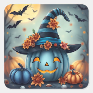 Adesivo Quadrado Abóbora azul de Halloween Jack-o-lantern