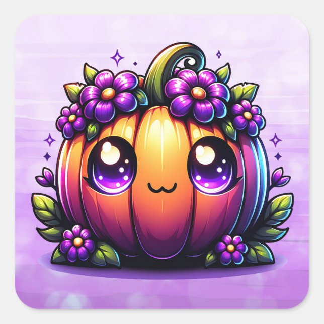 Adesivo Quadrado Abóbora de Halloween Chibi Fofa  (Frente)