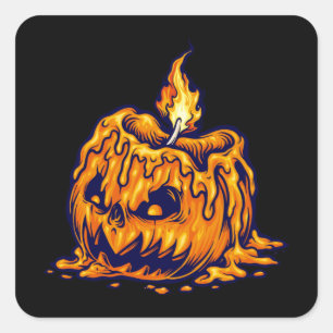 Adesivo Quadrado Abóbora de halloween com cabeça de velas