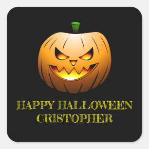 Adesivo Quadrado Abóbora de Halloween Jack-o-Lantern