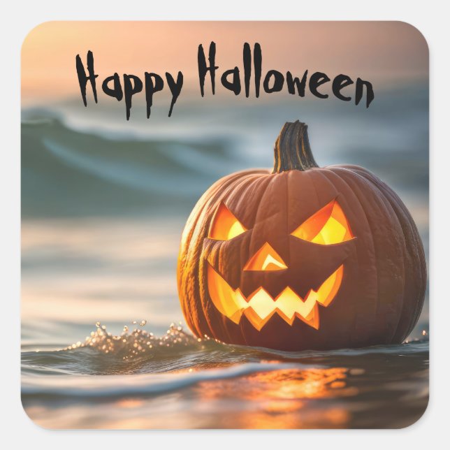 Adesivo Quadrado Abóbora de Halloween na Costa Marítima (Frente)