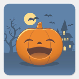 Adesivo Quadrado Abóbora de Halloween Rindo