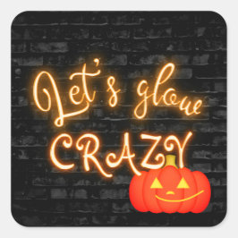 Adesivo Quadrado Abóbora de Halloween Sinal Neon em Tijolo