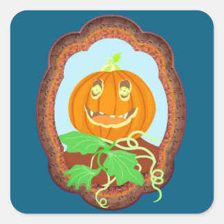 Adesivo Quadrado Abóbora de Halloween sorrindo caprichosa e assusta