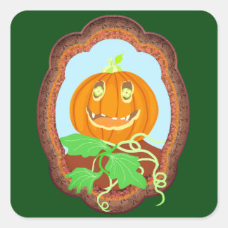 Adesivo Quadrado Abóbora de Halloween sorrindo caprichosa e assusta
