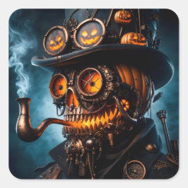 Adesivo Quadrado Abóbora de Halloween Steampunk Gótico