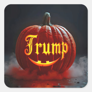 Adesivo Quadrado Abóbora de Halloween Trump na Névoa