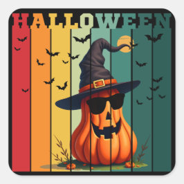 Adesivo Quadrado Abóbora engraçada fofa de Halloween vintage outono